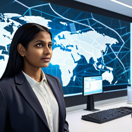 Home 27 Digital Transformation Specialist**
"A professional, perhaps a South Asian man or woman, stands confidently in a modern, digitally transformed office environment. Holographic projections and glowing data streams illustrate the seamless integration of AI, cloud computing, and automated processes. In the background, diverse individuals are efficiently interacting with digital systems, indicating improved performance and a superior customer experience. The image should convey innovation, efficiency, and a forward-looking approach to service delivery in a culturally relevant setting."
**